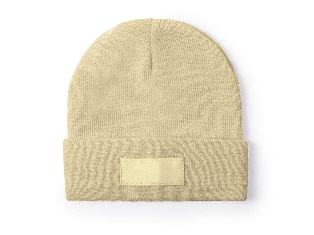Gorro infantil suave y elástico de acrílico con dobladillo y etiqueta