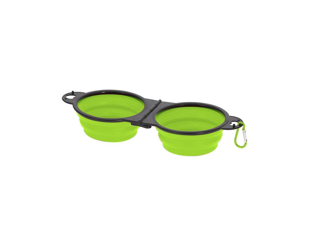 Bowl plegable para mascotas con mosquetón y doble compartimento 450 ml