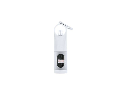Dispensador para bolsas de mascotas con gel hidroalcohólico y mosquetón