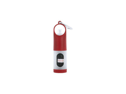 Dispensador para bolsas de mascotas con gel hidroalcohólico y mosquetón
