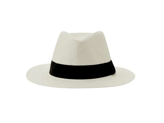 Sombrero de paja blanca ajustable con cinta negra – Alta calidad