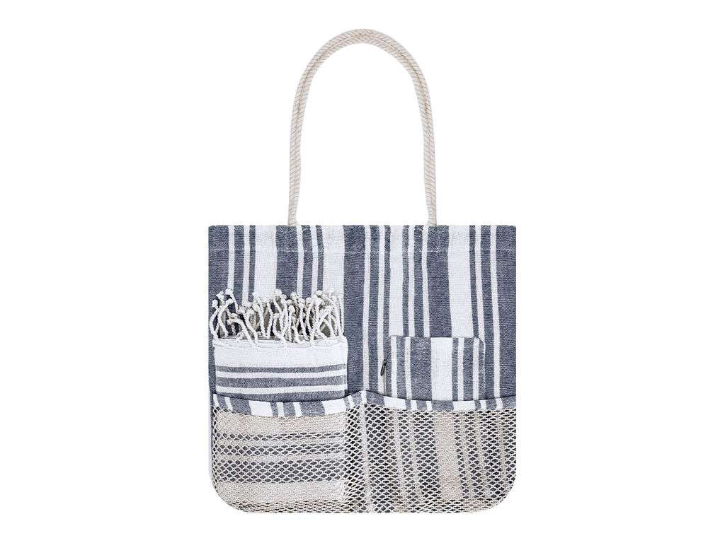 Set bolsa, neceser y pareo de algodón con diseño de rayas