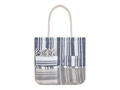 Set bolsa, neceser y pareo de algodón con diseño de rayas