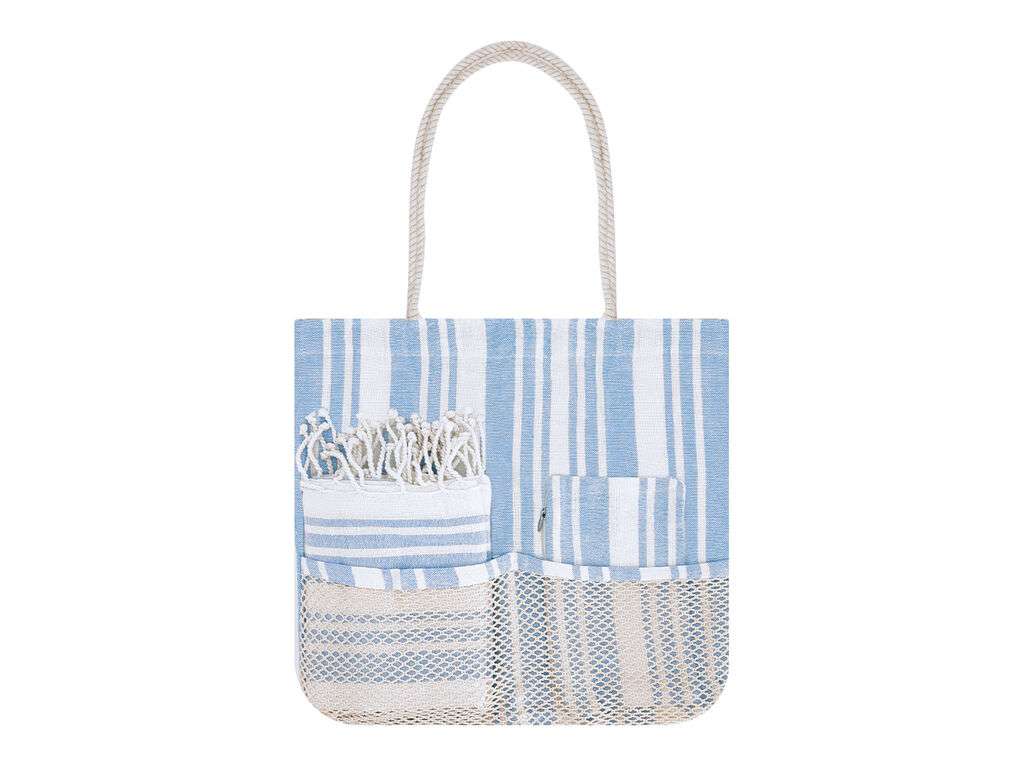 Set bolsa, neceser y pareo de algodón con diseño de rayas