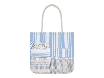 Set bolsa, neceser y pareo de algodón con diseño de rayas