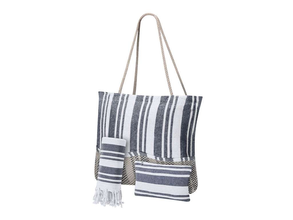 Set bolsa, neceser y pareo de algodón con diseño de rayas
