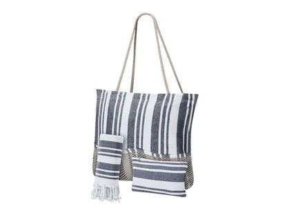 Set bolsa, neceser y pareo de algodón con diseño de rayas