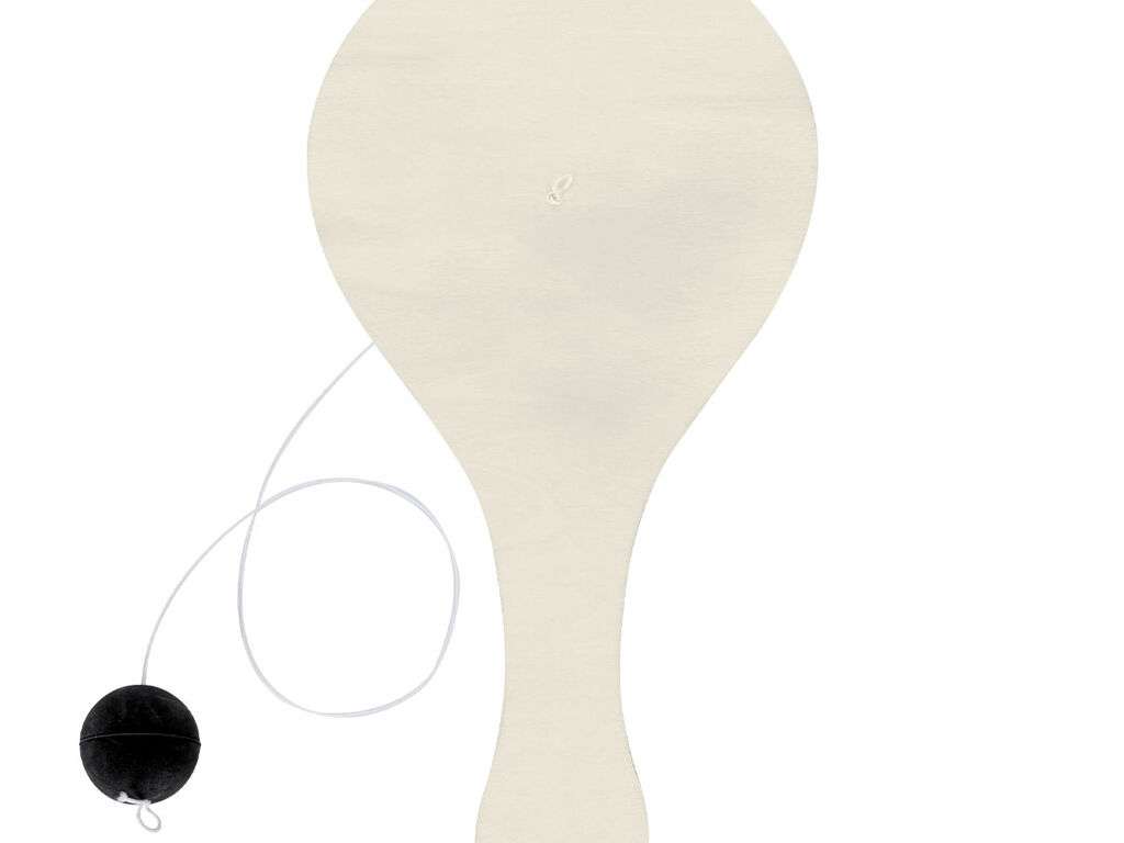 Set creativo de raqueta de madera con pelota y ceras de colores