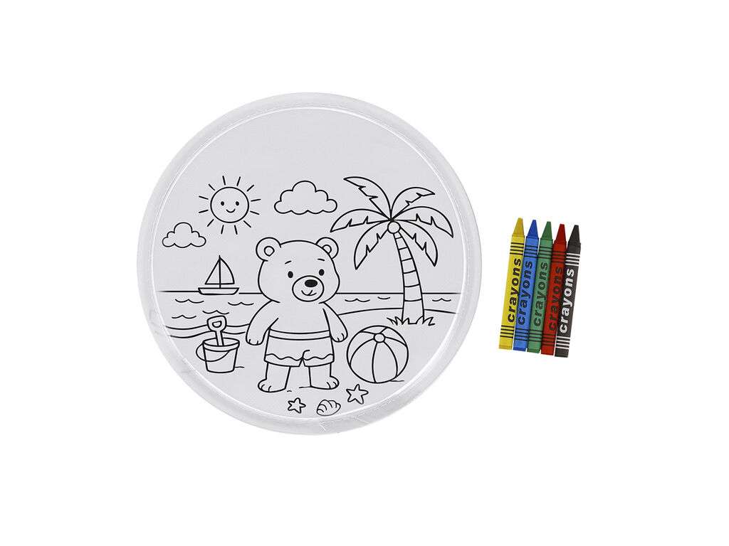 Set original de frisbee y ceras con diseño para colorear Osito Playa