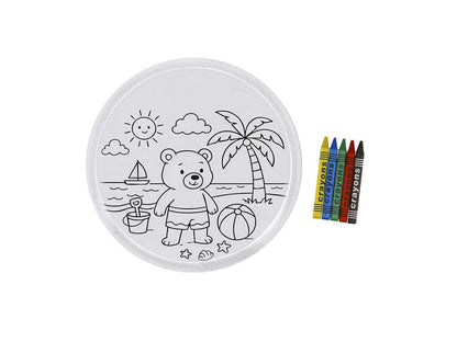 Set original de frisbee y ceras con diseño para colorear Osito Playa