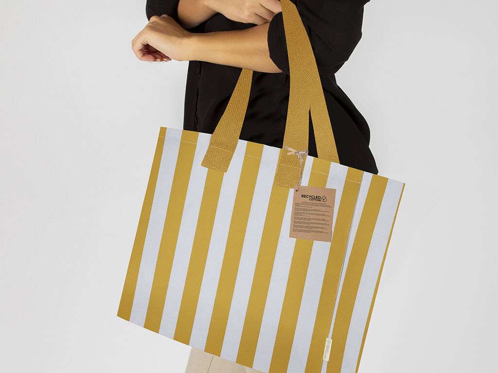 Bolsa de Algodón Reciclado Marylis a rayas con asas reforzadas