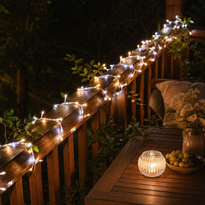 Guirnalda Luces Navidad 215 LED 3 m Blanco Cálido y Frío, Cable Transparente, Decoración Navideña