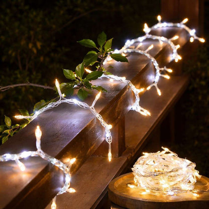 Guirnalda Luces Navidad 215 LED 3 m Blanco Cálido y Frío, Cable Transparente, Decoración Navideña