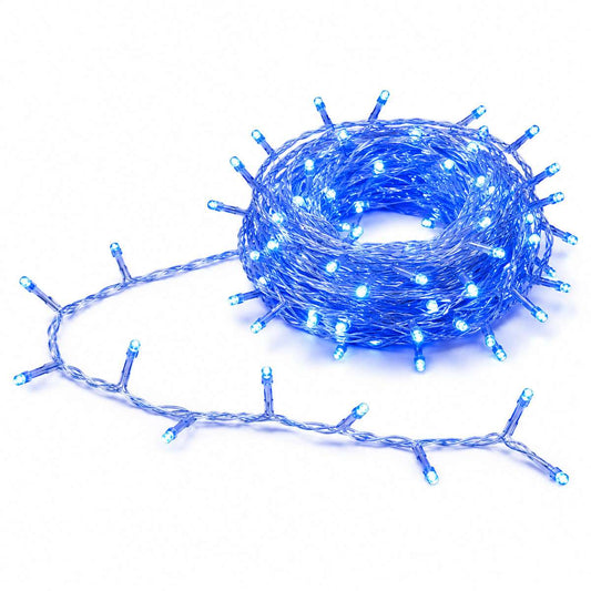 Guirnalda Luces Navidad 215 LED 3 m Azul y Blanco Frío, Cable Transparente, Decoración Navideña LED