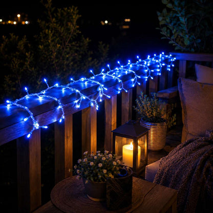 Guirnalda Luces Navidad 215 LED 3 m Azul y Blanco Frío, Cable Transparente, Decoración Navideña LED