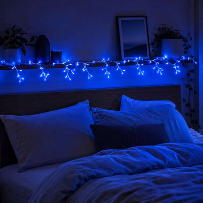 Guirnalda Luces Navidad 215 LED 3 m Azul y Blanco Frío, Cable Transparente, Decoración Navideña LED
