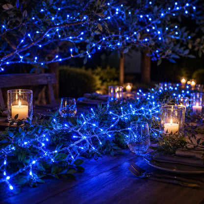 Guirnalda Luces Navidad 215 LED 3 m Azul y Blanco Frío, Cable Transparente, Decoración Navideña LED