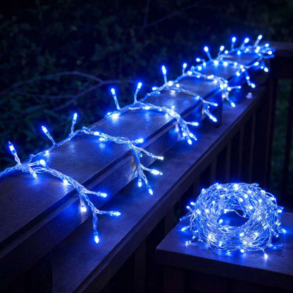 Guirnalda Luces Navidad 215 LED 3 m Azul y Blanco Frío, Cable Transparente, Decoración Navideña LED
