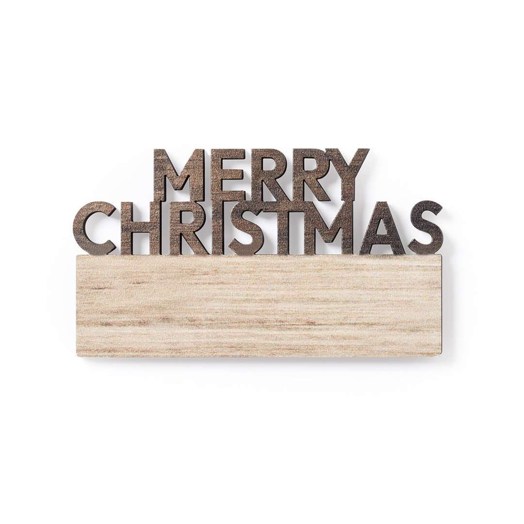 Imán de madera Merry Christmas bicolor con texto troquelado