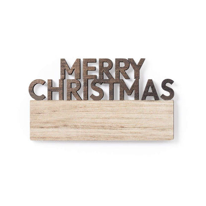 Imán de madera Merry Christmas bicolor con texto troquelado