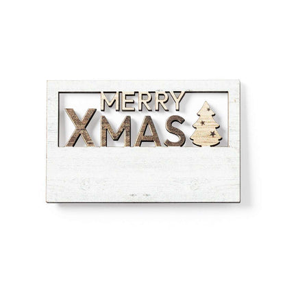Imán Merry Christmas de madera natural con diseño bicolor