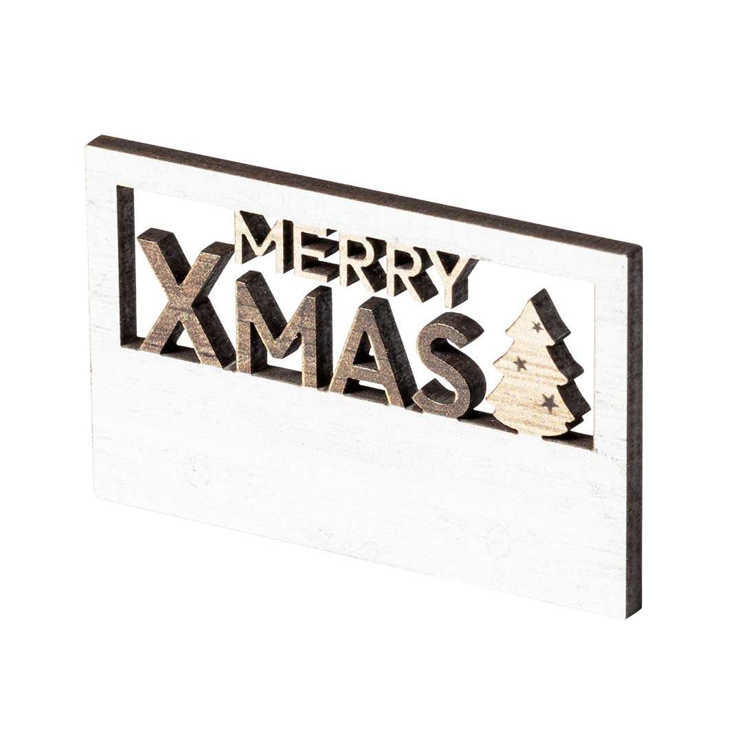 Imán Merry Christmas de madera natural con diseño bicolor