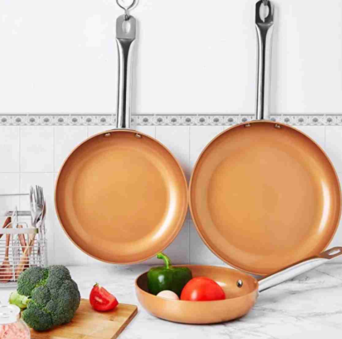 Juego De Sartenes Cobre Acero Inoxidable 3 Y 2 Tapas