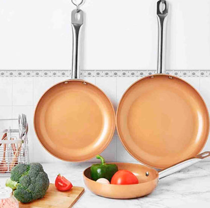 Juego De Sartenes Cobre Acero Inoxidable 3 Y 2 Tapas