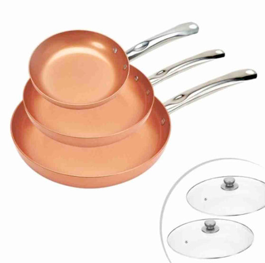 Juego De Sartenes Cobre Acero Inoxidable 3 Y 2 Tapas