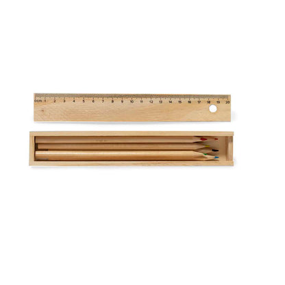 Set de 6 Lápices de Colores con Estuche de Madera y Regla 20cm