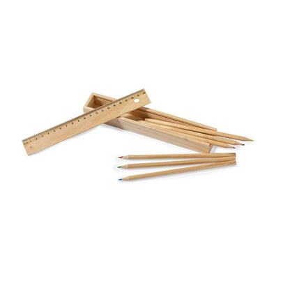 Set de 6 Lápices de Colores con Estuche de Madera y Regla 20cm