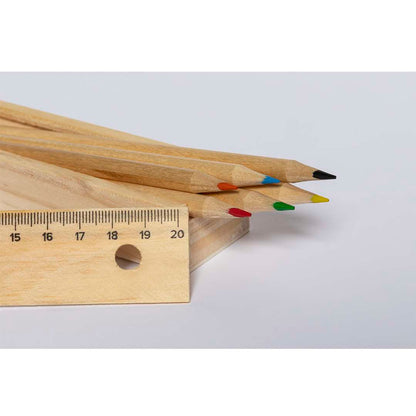Set de 6 Lápices de Colores con Estuche de Madera y Regla 20cm