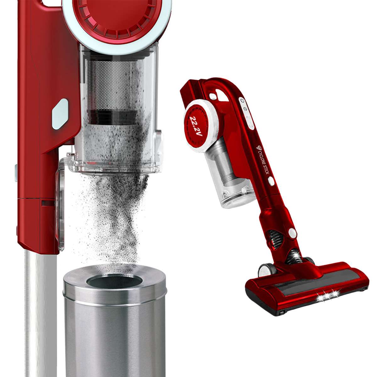 Aspirador sin Cable Almalux® 3 en 1 22,2V 19 kPa, 40 Min Autonomía, Filtro HEPA, Luz LED, Depósito 1L, Escoba y de Mano