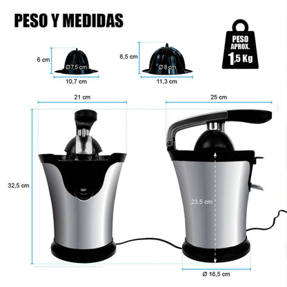 Exprimidor eléctrico Almalux® con palanca de presión 160W, boquilla antigoteo y regulador de pulpa
