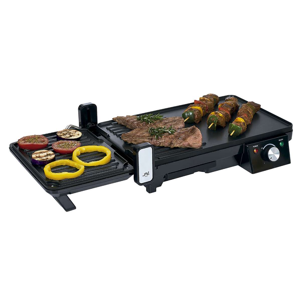 Parrilla multifunción Almalux® 2 en 1 plancha de asar y grill 2000W con apertura 180º y termostato regulable