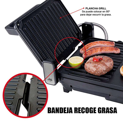 Parrilla multifunción Almalux® 2 en 1 plancha de asar y grill 2000W con apertura 180º y termostato regulable