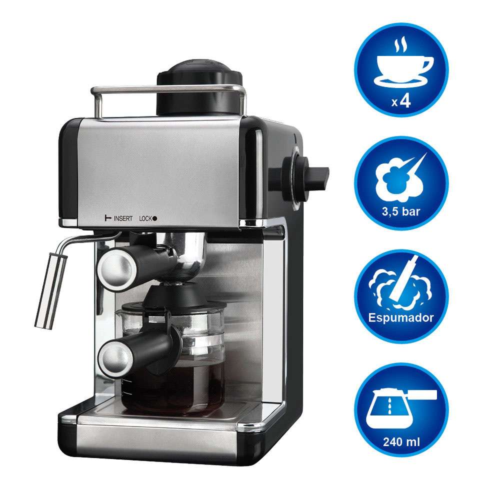 Cafetera Espresso  Almalux® 3.5 Bares - Acero Inoxidable – Café Intenso y Cremoso en Casa