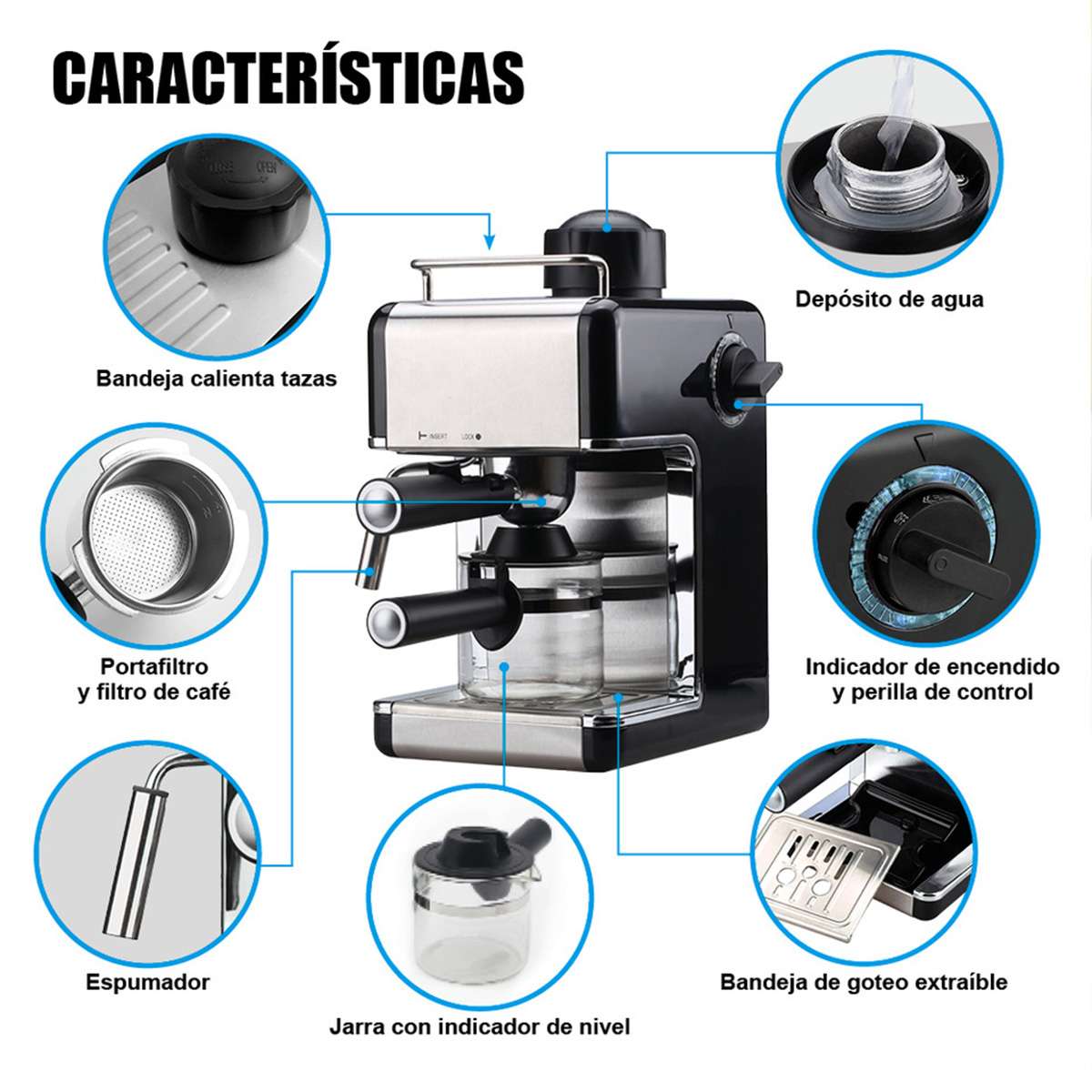 Cafetera Espresso  Almalux® 3.5 Bares - Acero Inoxidable – Café Intenso y Cremoso en Casa