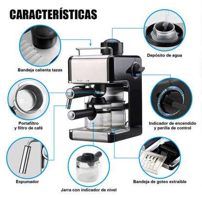 Cafetera Espresso  Almalux® 3.5 Bares - Acero Inoxidable – Café Intenso y Cremoso en Casa