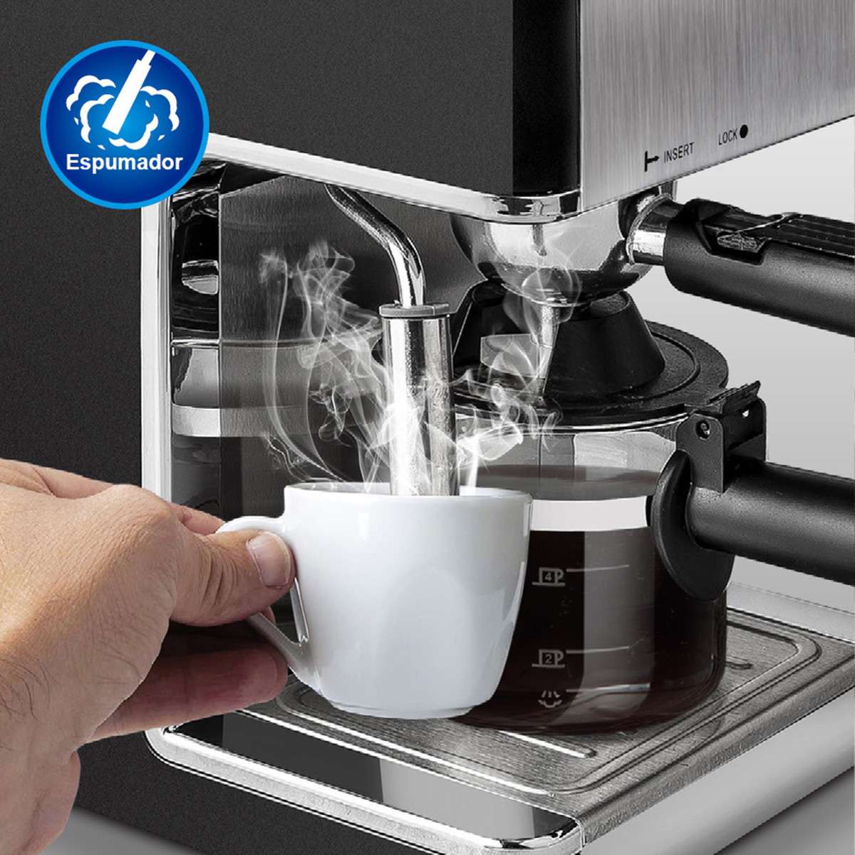 Cafetera Espresso  Almalux® 3.5 Bares - Acero Inoxidable – Café Intenso y Cremoso en Casa