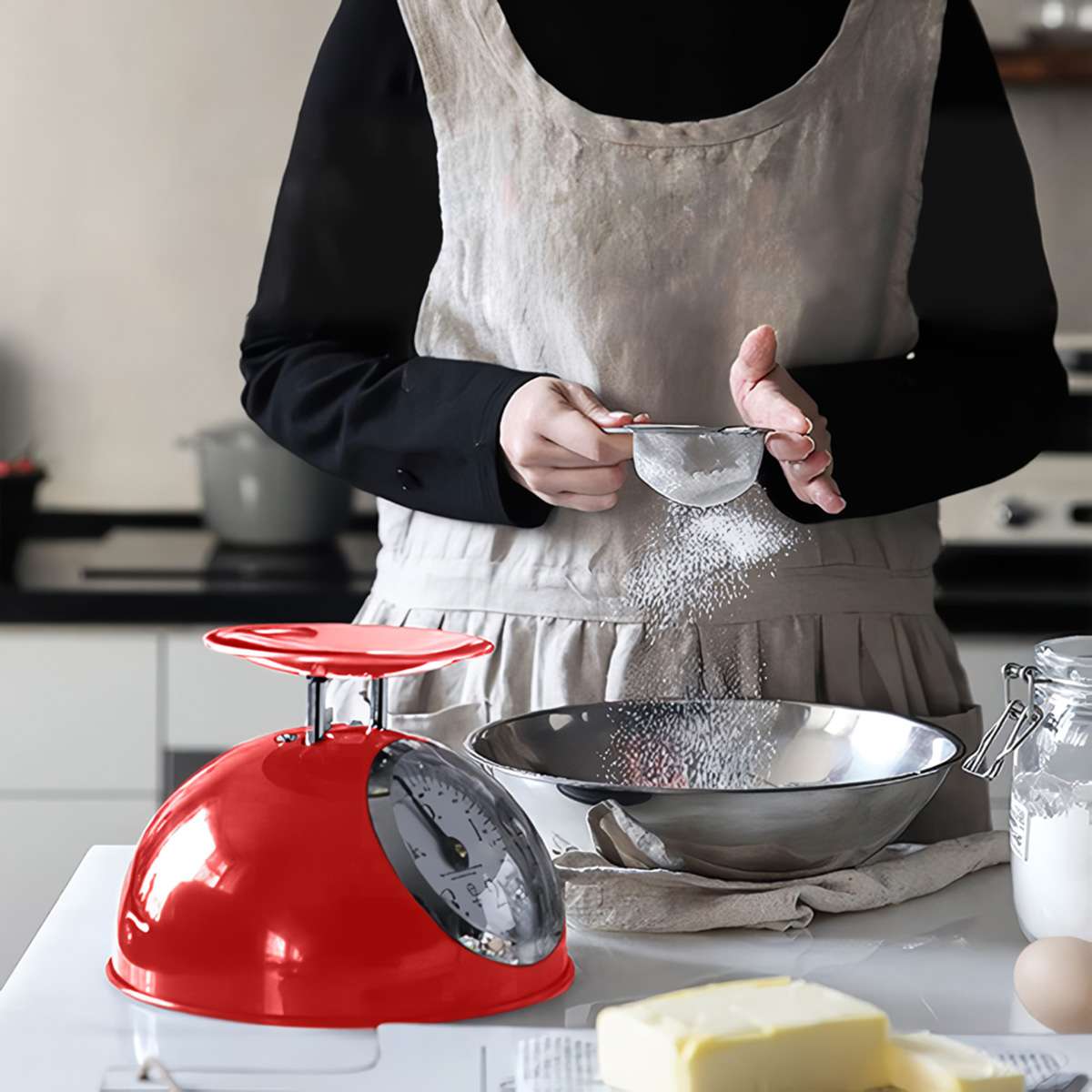 Báscula de cocina retro Almalux® con cuenco extraíble de acero inoxidable, capacidad 5 kg y diseño vintage