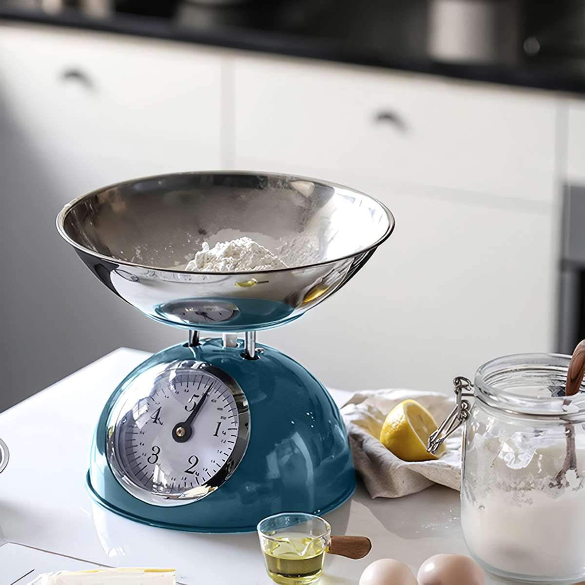 Báscula de cocina retro Almalux® con cuenco extraíble de acero inoxidable, capacidad 5 kg y diseño vintage