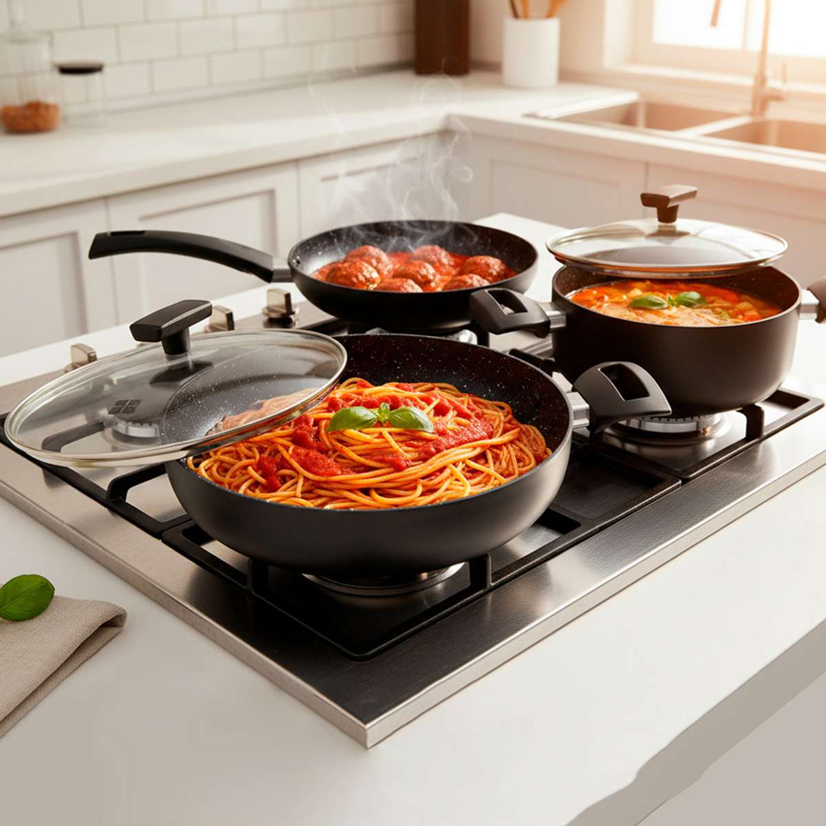 Batería de cocina Almalux® de 5 piezas - Aluminio - 20, 24 y 28 cm con Tapas