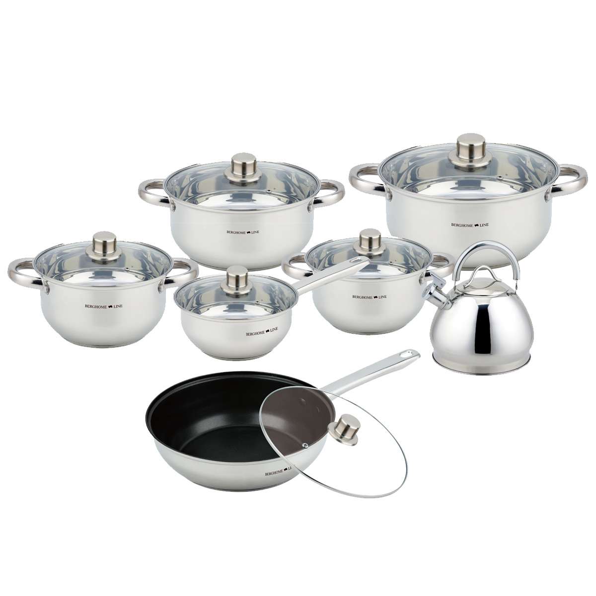 Batería de Cocina Almalux® 13 Piezas de Acero Inoxidable con Tapas, Apta para Inducción y Lavavajillas
