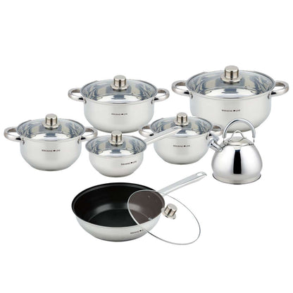 Batería de Cocina Almalux® 13 Piezas de Acero Inoxidable con Tapas, Apta para Inducción y Lavavajillas