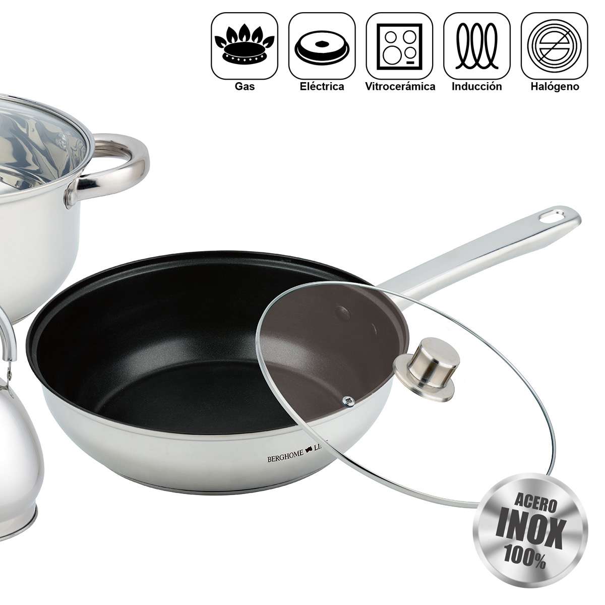 Batería de Cocina Almalux® 13 Piezas de Acero Inoxidable con Tapas, Apta para Inducción y Lavavajillas