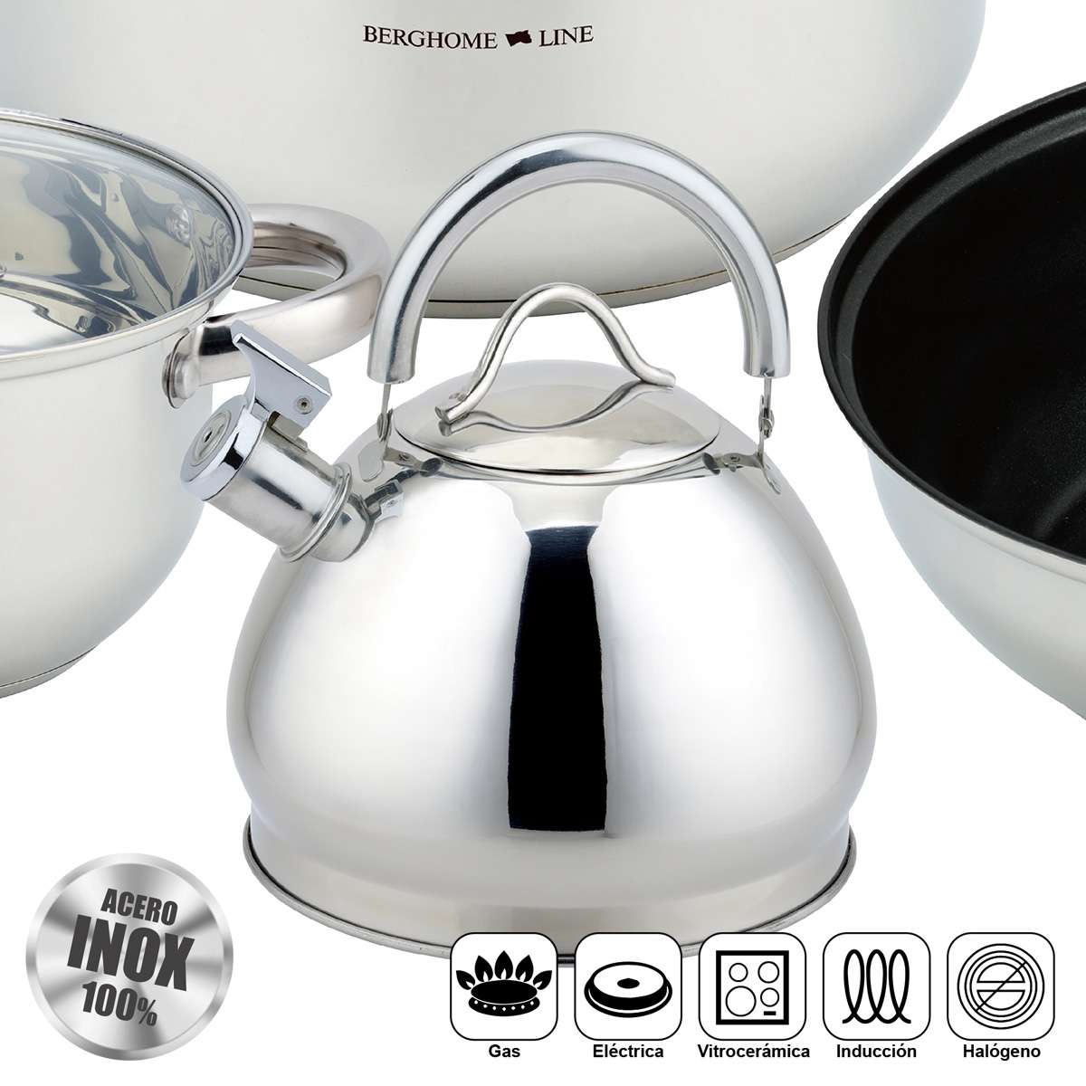 Batería de Cocina Almalux® 13 Piezas de Acero Inoxidable con Tapas, Apta para Inducción y Lavavajillas