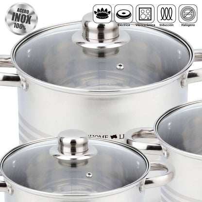Juego de Ollas Almalux® 6 Piezas de Acero Inoxidable con Tapas, Apto para Inducción y Lavavajillas