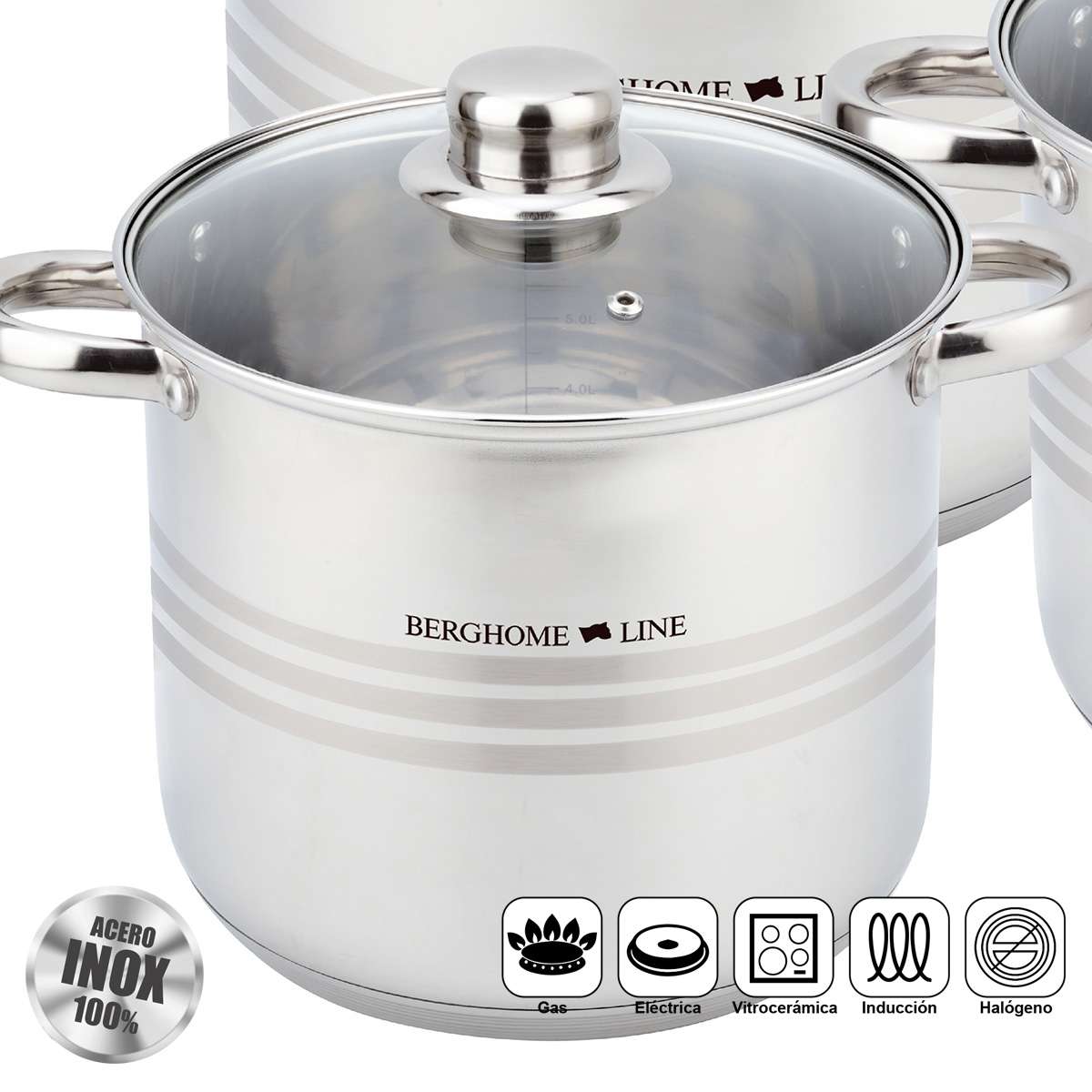 Juego de Ollas Almalux® 6 Piezas de Acero Inoxidable con Tapas, Apto para Inducción y Lavavajillas