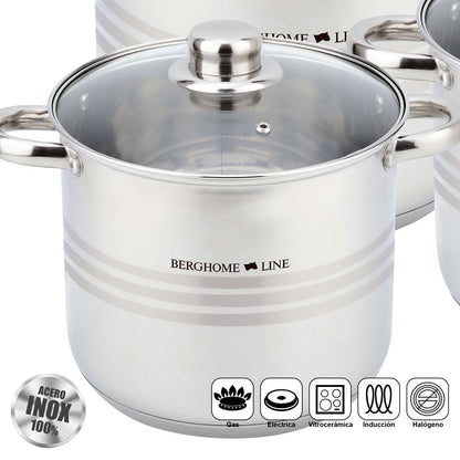 Juego de Ollas Almalux® 6 Piezas de Acero Inoxidable con Tapas, Apto para Inducción y Lavavajillas